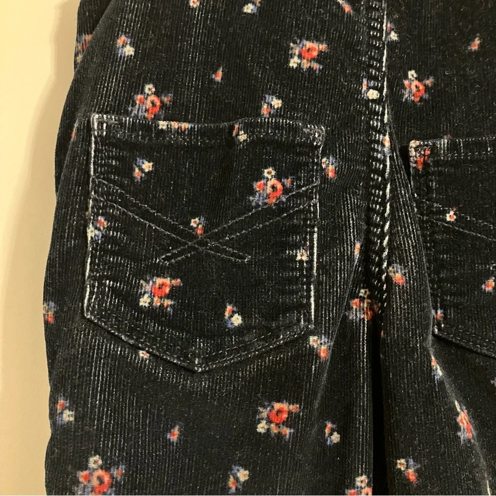 Baby Gap Navy‎ Blue Corduroy Overalls Pink floral All Over Print Girls Sz 4T